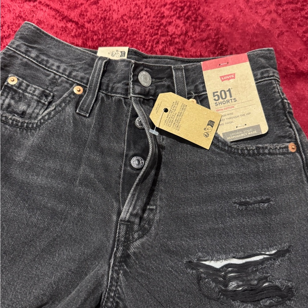 Levi's Charcoal Distressed Denim Shorts - Picture 3 of 8